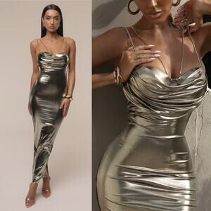 JLUXLABEL Light Gold Visions Of You Midi Dress S